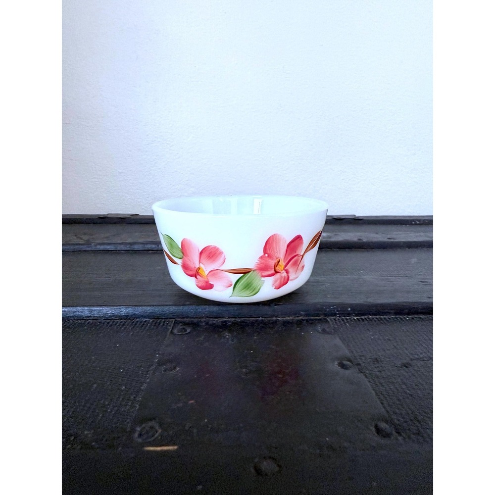 Vintage Fire King Peach Blossom Custard Bowls Set 2 Anchor Hocking Milk Glass